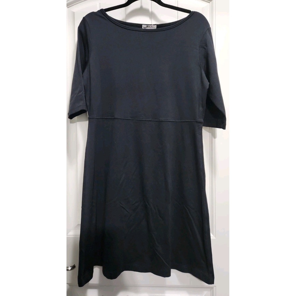 Eddie Bauer AKA Black Empire Waist Dress 3/4 Sleeve Tactel Spandex Petite L